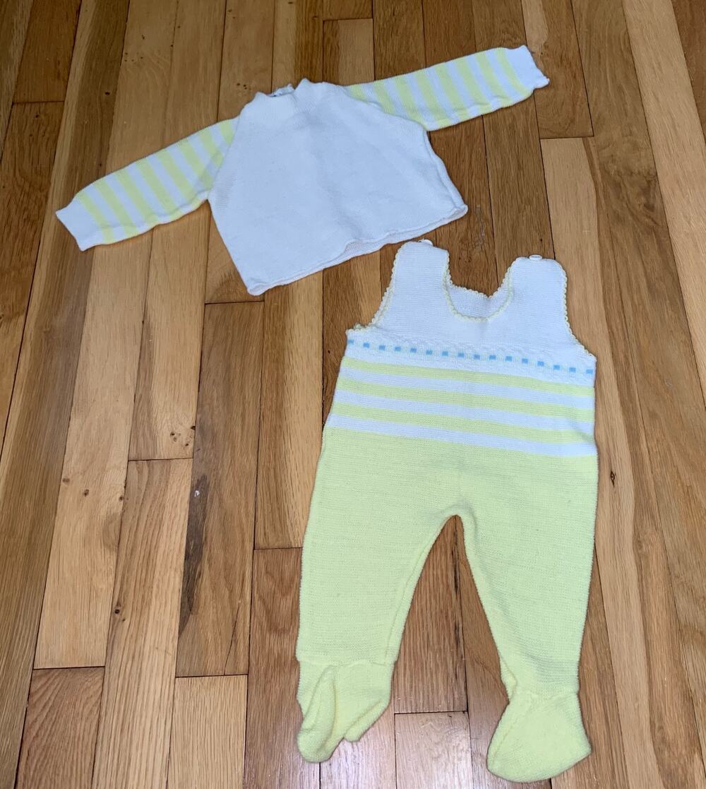 Vintage Atkins 80's Infant Yellow & White Knit One Piece Romper Outfit Sweater